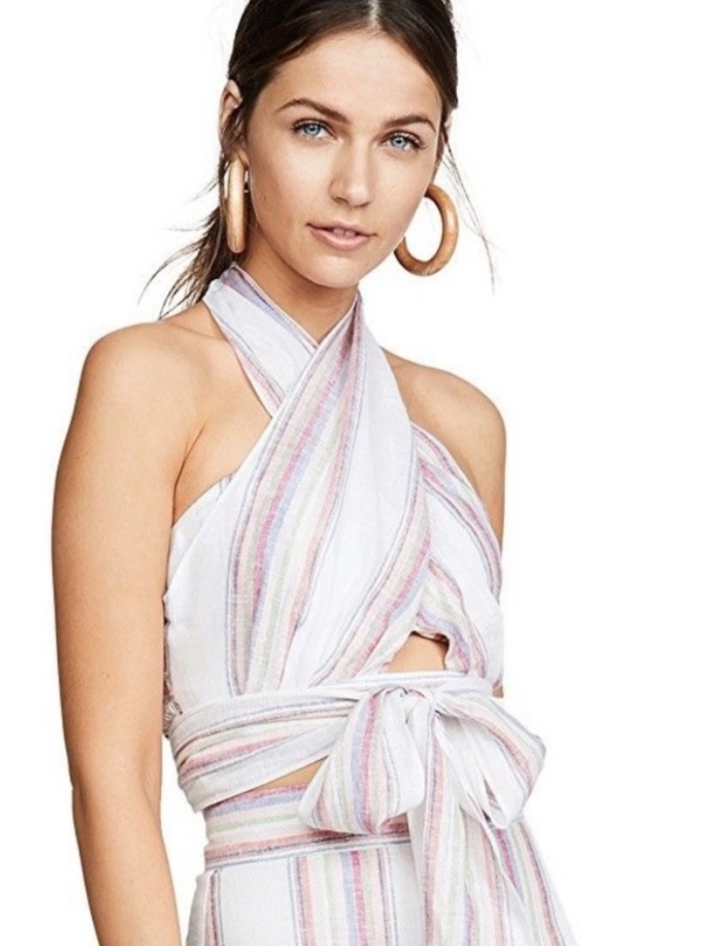 Amanda Uprichard Metallic Linen Wrap Halter Crop Top Size M